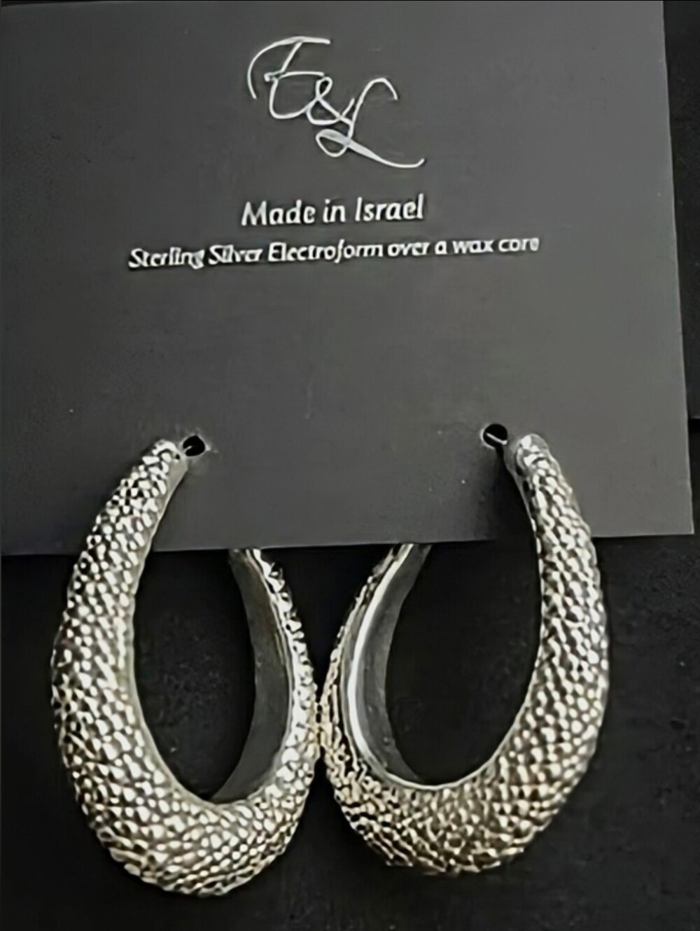 NWT E&L Sterling Silver Electroform Textured Caviar Pebble Chunky Hoop Earrings.